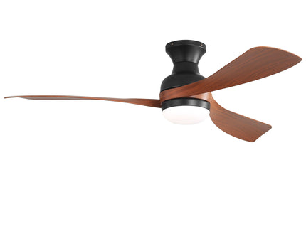 Ceiling Fan With Remote Controlled LED Light, 3 Blades, Reversible DC Motor, 6 Speeds, Dimmable, Flush Mount - Black