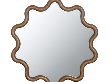 Wooden Accent Mirror With Unique Frame, Wall Mirror For Living Room Bedroom Entryway - Brown