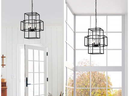 4 Light Metal Lantern Tiered Pendant Hanging Light Fixtures, Industrial Farmhouse Adjustable Height Chandeliers For Dining Room Hallway Foyer Entryway (E12 Bulbs Not Included)