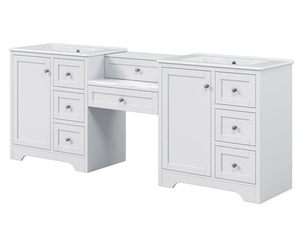 Double Sink Bathroom Vanity With Countertop, 2 Ceramic Sinks, 6 Drawers, Soft Close Design