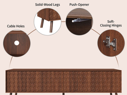 70" TV Stand For TVs Up To 80", Soft Closing Hinges And Cable Management - Walnut