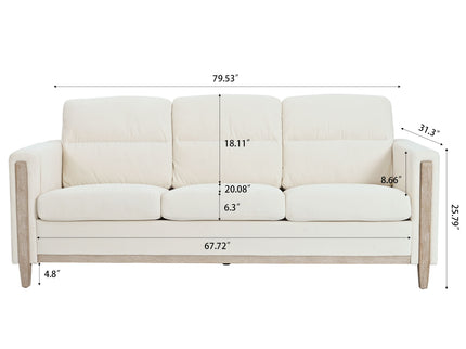 Comfortable Solid Wood Three-Seater Sofa, Soft Cushions, Durable And Long-Lasting, 79.5" Sofa Couch For Living Room
