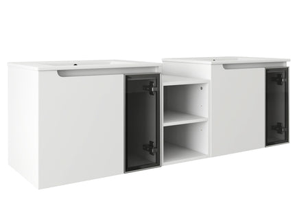 Wall Mounted Bathroom Vanity With Sink, Soft Close Doors, Cabinet & Half Door