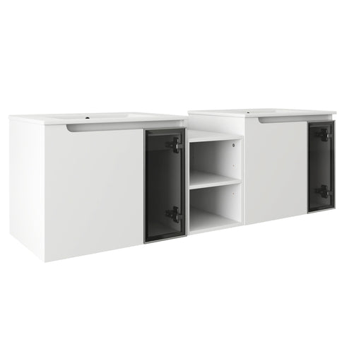 Wall Mounted Bathroom Vanity With Sink, Soft Close Doors, Cabinet & Half Door