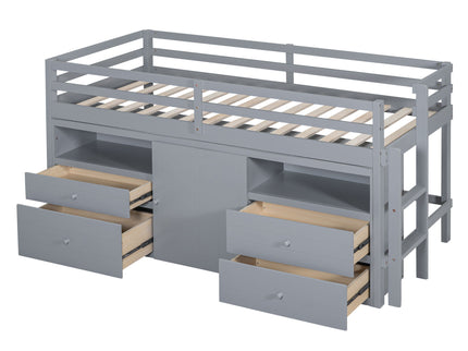 Loft Bed With 4 Drawers, Underneath Cabinet And Shelves