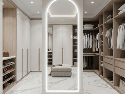 65" X 21" Arched LED Full Length Mirror, Wall Mounted Lighted Full Body Mirror With Frosted Edge Lighting, 3 Color Temperatures & Stepless Dimming - Silver