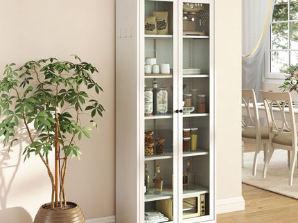 Industrial Metal Kitchen Pantry Cabinet With Adjustable Shelves - White