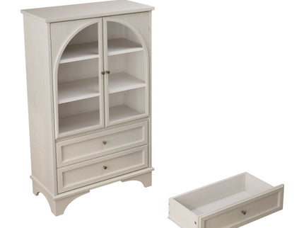 Glass Door Display Case With 2 Drawers And Adjustable Shelf