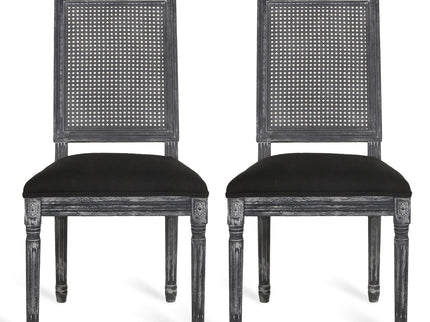 French Country Dining Chair With Rectangular Cane Backrest And Smooth Upholstered Seating