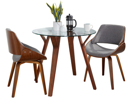 Folia - 3 Piece Dining Set Round Fabrizzi Mid-Century Modern - Walnut / Gray