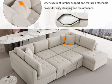 Oversized Sectional Sofa U-Shaped Sofa Couch Pull-Out Sofa Bed With Two Throw Pillows For Living Room
