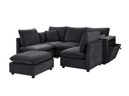 Modern Sectional Sofa U-Shaped With Movable Ottoman Storage Armrests And USB Ports