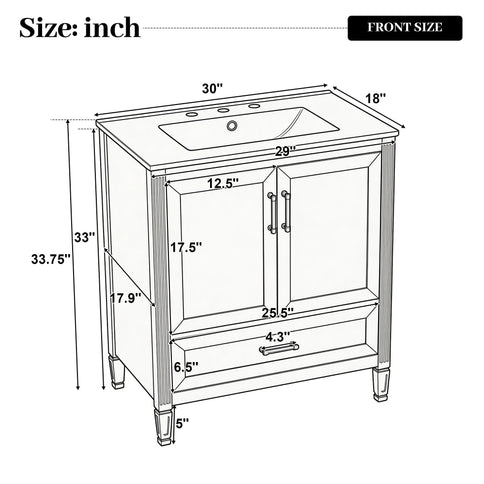 Elegant Fluted Bathroom Vanity With Sink, Soft Close Doors & Drawer