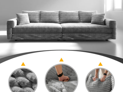 Deep Seat Convertible Sofa With Soft Pillows And Ottomans