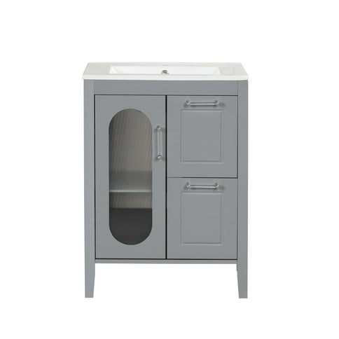 Modern Bathroom Vanity With Sink, Cabinet With 2 Drawers And Door, Adjustable Shelf