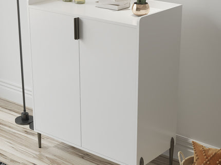 2 Door Wine Bar Cabinet With Adjustable Shelf, Soft-Closing Hinges, And High Feet - White