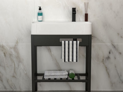 Inspired Console Sink With Built In Washboard, Overflow & Sleek Legs, 28" X 12" - White / Black