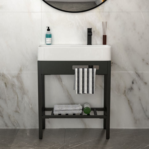 Inspired Console Sink With Built In Washboard, Overflow & Sleek Legs, 28" X 12" - White / Black