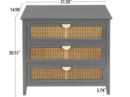 3 Drawer Cabinet, Natural Rattan, American Furniture