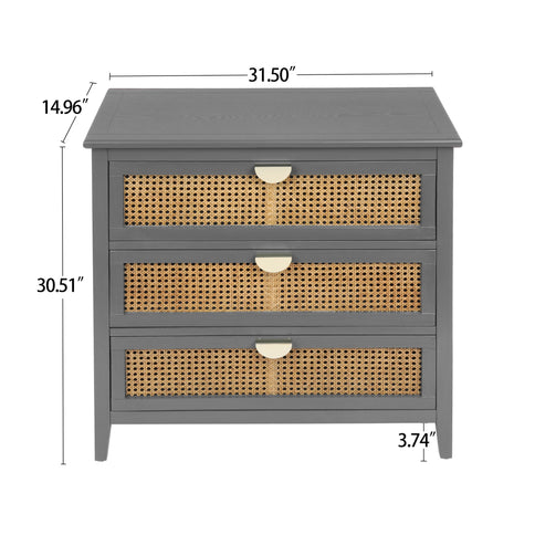 3 Drawer Cabinet, Natural Rattan, American Furniture