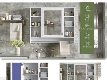 Modern Wall Mounted Mirror Cabinet With Adjustable Shelf, Soft Close Door, And Towel Bar