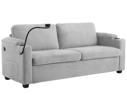 Sleeper Sofa Loveseat Sofa With Full Size Mattress, 2 USB Ports, 2 Cup Holders, 2 Side Pockets And Phone Holder