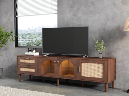 TV Stand With 3 Cabinets & 2 Drawers, LED Light Media Console For TVs Up To 80" - Dark Brown