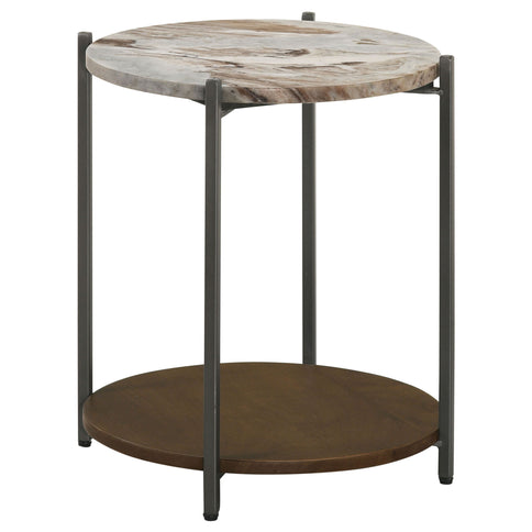 Bleskin - Round Accent Side Table With Shelf - White