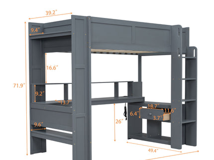 Gaming Loft Bed With Desk, Multi Storage Shelves, LED And Charging Station