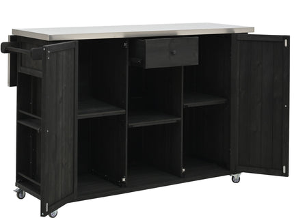 Outdoor Kitchen Island With Stainless Steel Top, Ample Storage Space, Towel And Spice Racks And A Bottle Opener