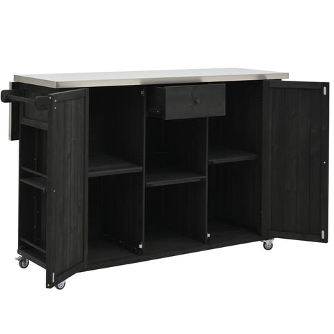 Outdoor Kitchen Island With Stainless Steel Top, Ample Storage Space, Towel And Spice Racks And A Bottle Opener
