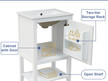 Modern Bathroom Vanity With Sink, Soft-Closing Door And Open Shelf