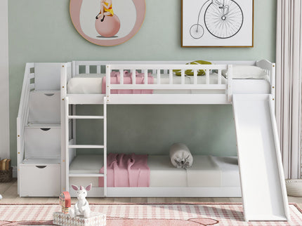 Twin Over Twin Stairway Bunk Bed With Two Drawers And Slide