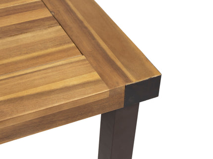 Lankershim - Modern Industrial Dining Table With Acacia Wood Slat Design - Teak