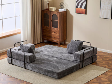 Convertible Floor Sofa Bed With Pillow Back Support Armrest
