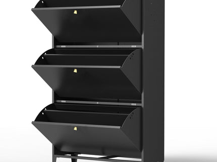 3 Drawer All Steel Shoe Cabinet, Freestanding Storage Organizer With Flip Door