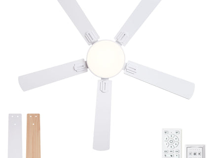 Flush Mount Ceiling Fans With LED Light And Remote Control, 5 Blades