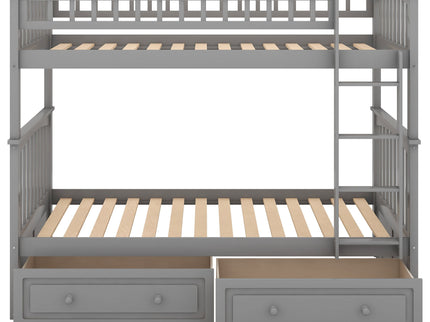 Twin Over Twin Bunk Bed With Drawers, Convertible Beds