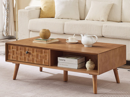 Coffee Table With Hidden Drawer And Open Shelf