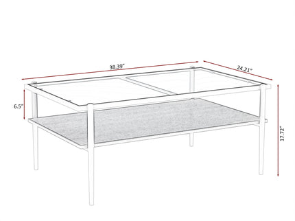Rectangle Coffee Table With Tempered Glass Top And Legs, Modern Table For Living Room