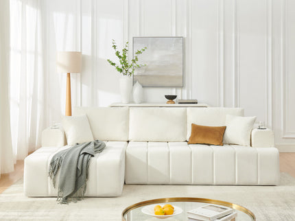 L - Shaped Sectional Sofa With Cup Holders & Side Pockets
