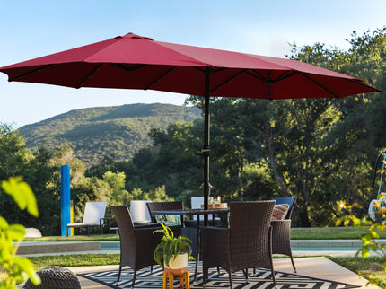 Double- Sided Outdoor Market Umbrella With Lights And Base