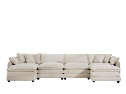 Modern Oversized Modular Cushion Sofa With Ottoman, Low Back, Deep Seating Sofa Set