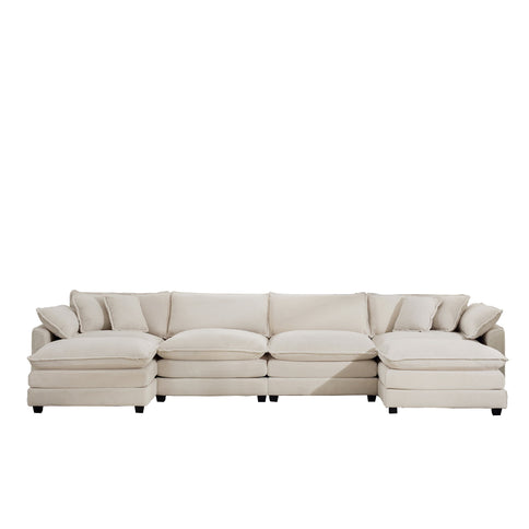 Modern Oversized Modular Cushion Sofa With Ottoman, Low Back, Deep Seating Sofa Set