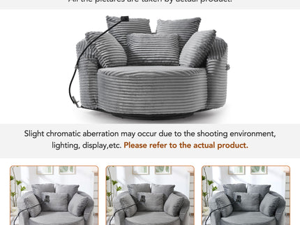 Swivel Accent Barrel Chair With Adjustable Phone Holder, 5 Pillows For Living Room