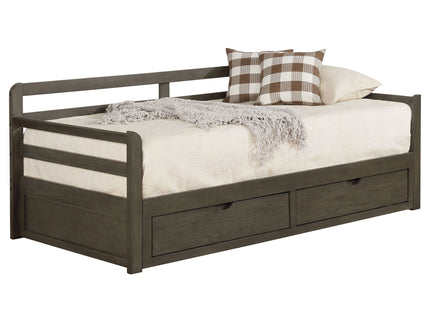Twin Long 2 Drawer Daybed With Extendable Trundle, Storage Drawers, Fits Standard Mattress - Gray