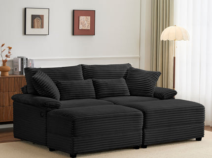 Double Chaise Lounge Set With Reversible Storage Ottomans, USB Port