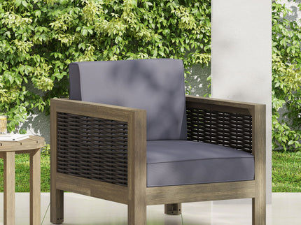 Outdoor Acacia Wood Club Chair With Wicker Accents