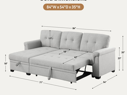 Lucca - Reversible Sleeper Sectional Sofa With Storage Chaise