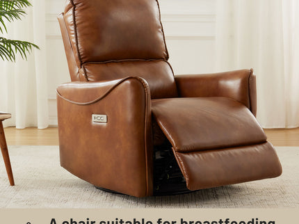 Electric Recliner Chair With Rocker And Swivel Function - Brown